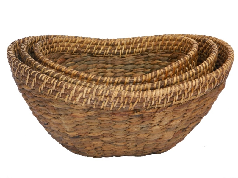 Exquisite Water Hyacinth Nesting Bowls with Rattan Rim - Versatile Handcrafted Storage Set